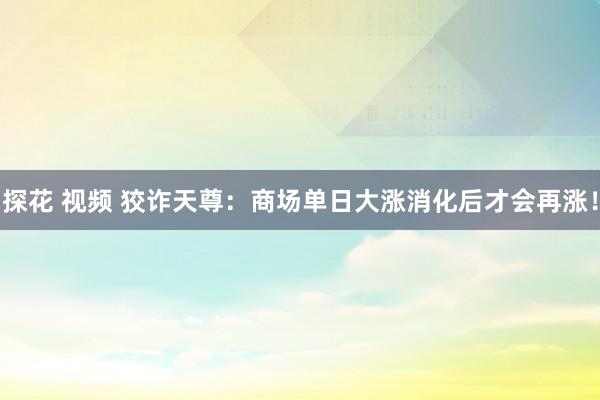 探花 视频 狡诈天尊：商场单日大涨消化后才会再涨！