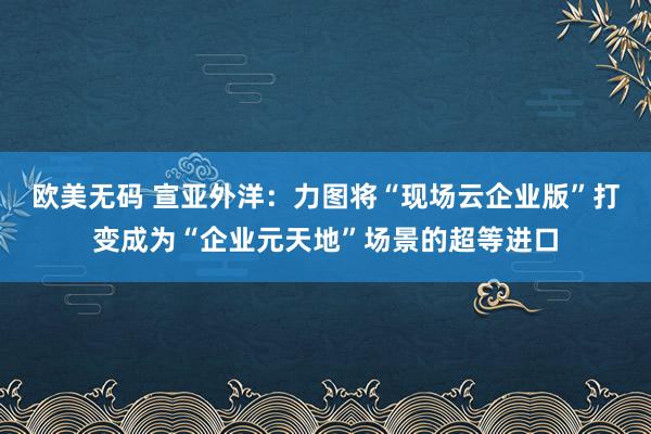 欧美无码 宣亚外洋：力图将“现场云企业版”打变成为“企业元天地”场景的超等进口