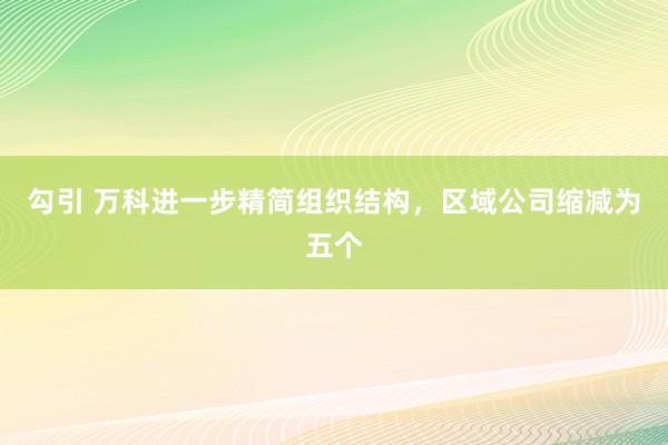 勾引 万科进一步精简组织结构，区域公司缩减为五个