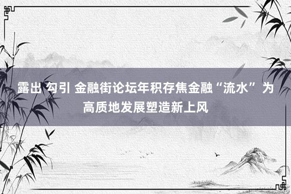 露出 勾引 金融街论坛年积存焦金融“流水” 为高质地发展塑造新上风