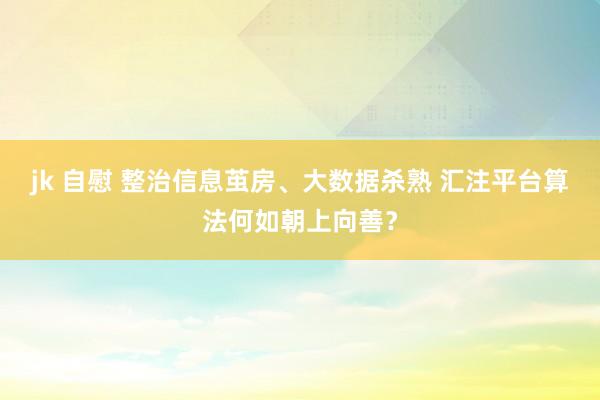 jk 自慰 整治信息茧房、大数据杀熟 汇注平台算法何如朝上向善？