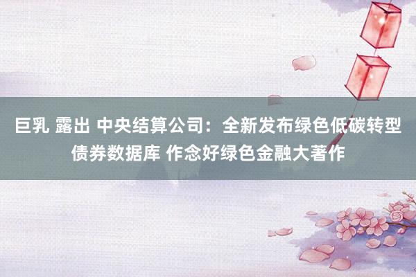 巨乳 露出 中央结算公司：全新发布绿色低碳转型债券数据库 作念好绿色金融大著作