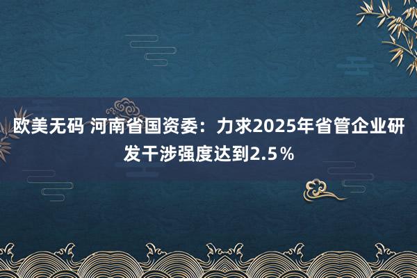 欧美无码 河南省国资委：力求2025年省管企业研发干涉强度达到2.5％