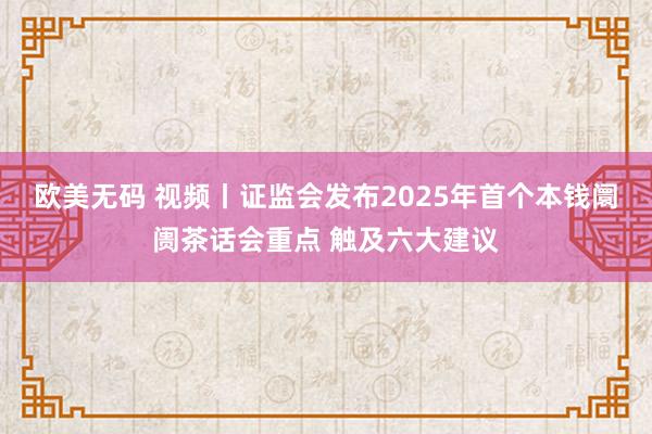 欧美无码 视频丨证监会发布2025年首个本钱阛阓茶话会重点 触及六大建议